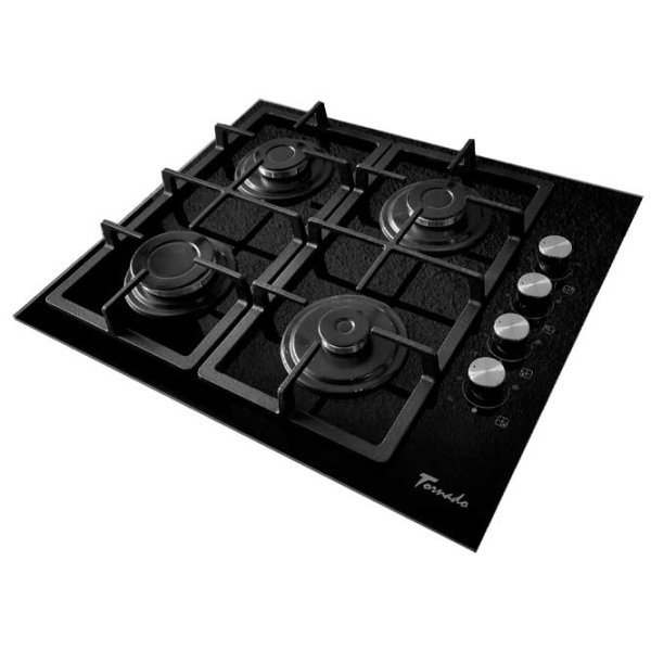 Plită încorporabilă pe gaz Tornado BRD-60 4G GL Black Sticlă călită, Gratare: Fontă photo 2