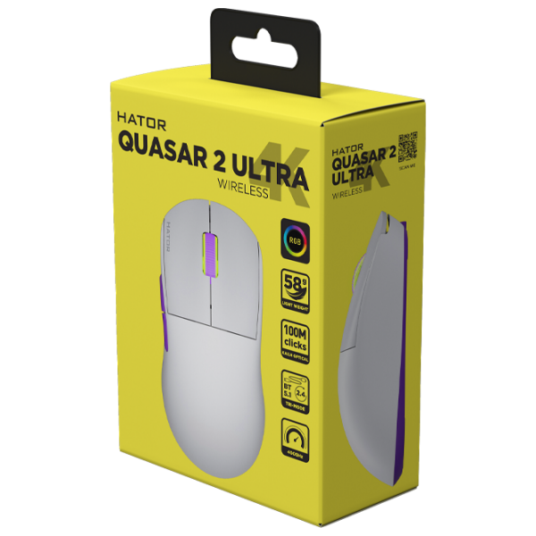 Mouse Hator Quasar 2 Ultra 4K White Fără fir / 26000 dpi photo 5