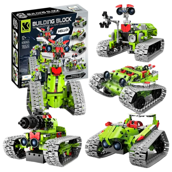 Constructor cu telecomandă KeeYee Robot - Tank Green Numărul de piese 705, 12+ photo 1