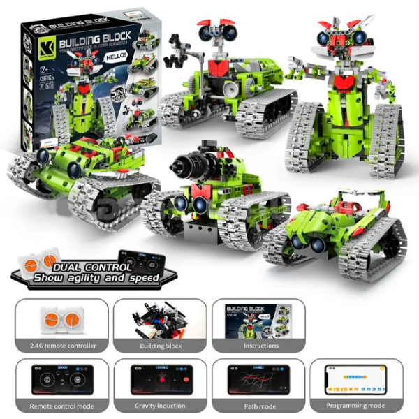 Constructor cu telecomandă KeeYee Robot - Tank Green Numărul de piese 705, 12+ photo 2