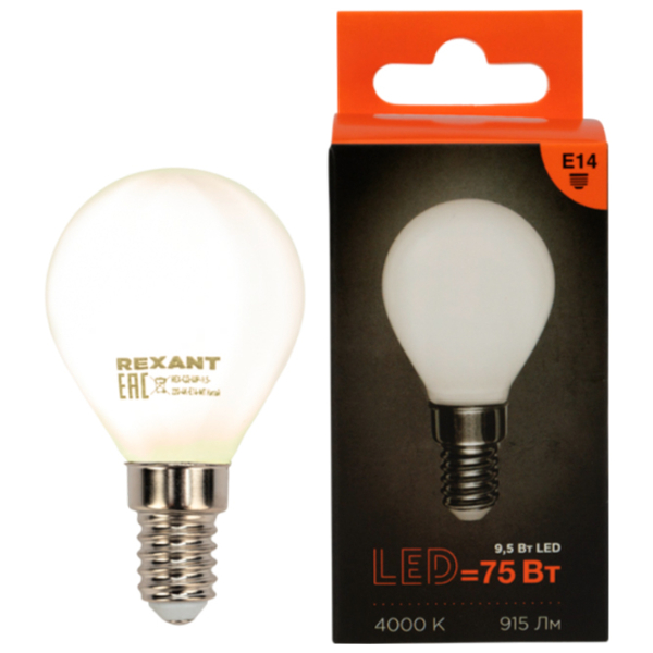 Лампочка светодиодная филаментная Rexant GL45 604-134 E14 | 9.5 Вт | White photo 3