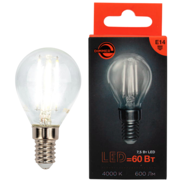 Лампочка светодиодная филаментная Rexant GL45 604-126 E14 | 7.5 Вт | White photo 3