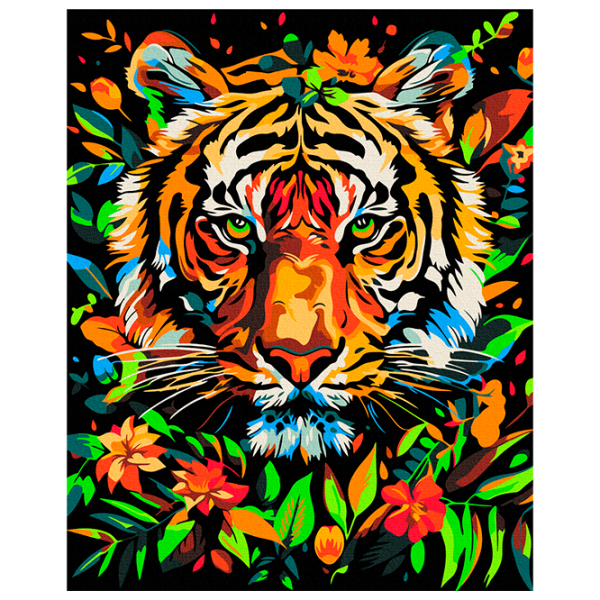 Pictură pe numere BrushMe Tigru în flori BSB0026FC 50 x 40 cm, Pânză photo 1