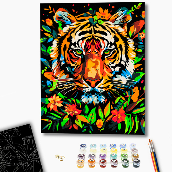 Pictură pe numere BrushMe Tigru în flori BSB0026FC 50 x 40 cm, Pânză photo 3
