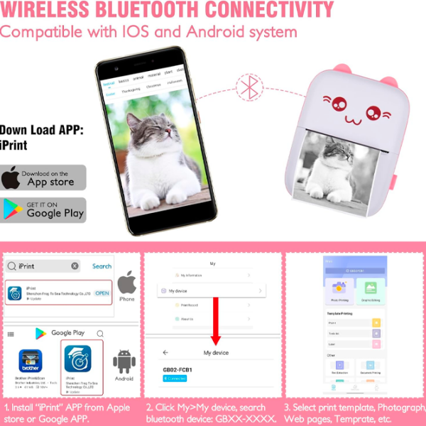 Фотопринтер Eschen Portable Mini Printer Розовый  photo 7
