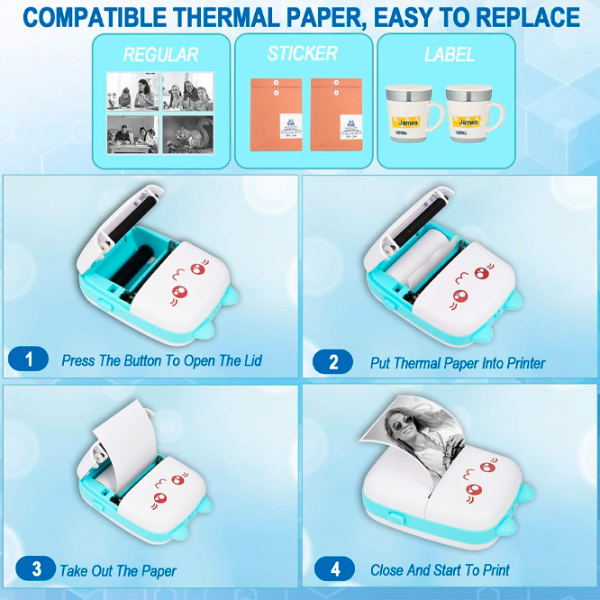 Фотопринтер Eschen Portable Mini Printer Синий  photo 4