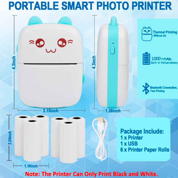 Фотопринтер Eschen Portable Mini Printer Синий  photo 7