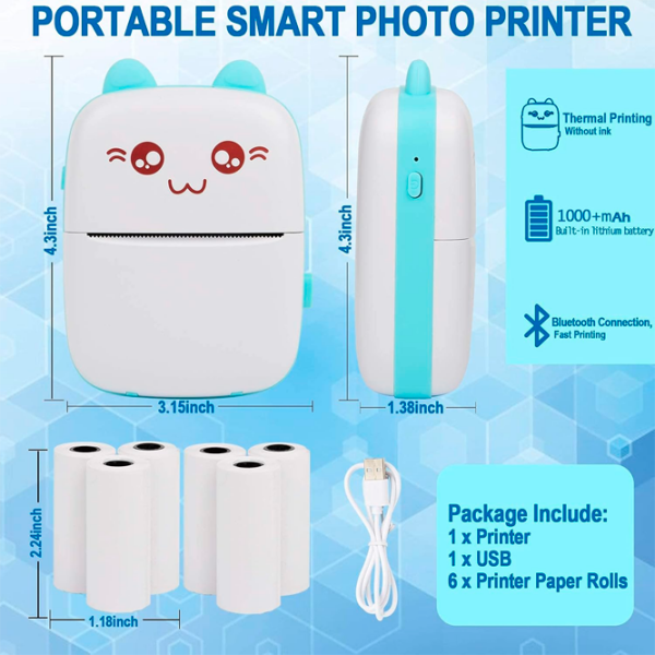 Фотопринтер Eschen Portable Mini Printer Синий  photo 9