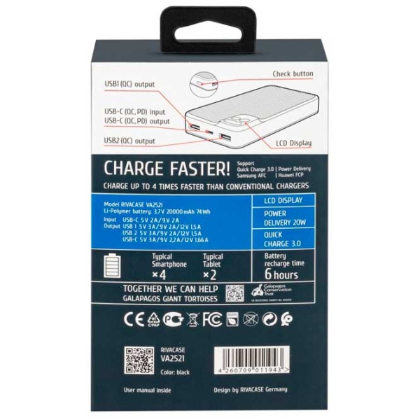 Power Bank 20000 mAh RivaCase VA2521 (20 W) Black  photo 6