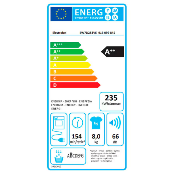 Mașină de uscat rufe Electrolux EW7D283VE White 8 kg, A++ photo 7