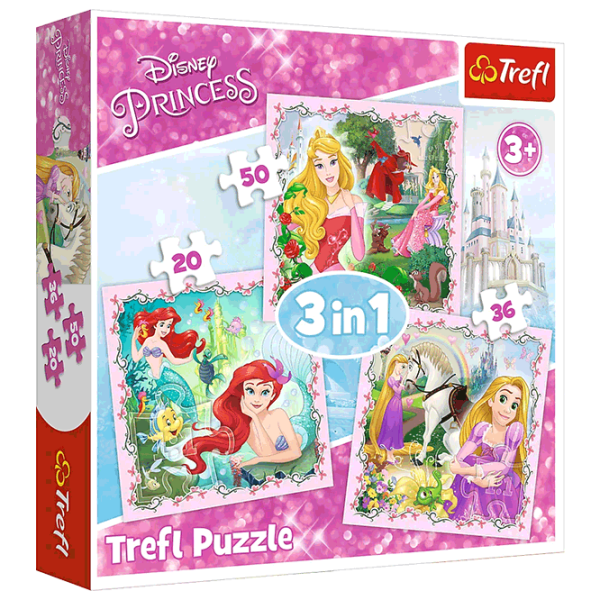 Puzzle Trefl Rapunzel, Aurora and Ariel (34842) Количество деталей: 106, Рекомендуемый возраст: 3+ photo 1