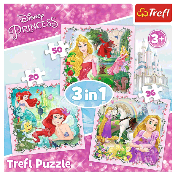 Puzzle Trefl Rapunzel, Aurora and Ariel (34842) Количество деталей: 106, Рекомендуемый возраст: 3+ photo 2