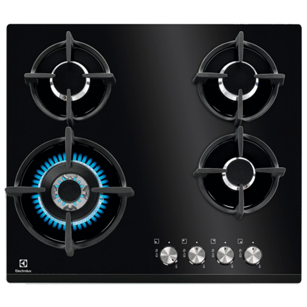 Plită încorporabilă pe gaz Electrolux KGG6437K Black Sticlă călită, Gratare: Fontă photo 1