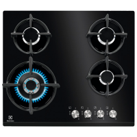 Plită încorporabilă pe gaz Electrolux KGG6437K Black Sticlă călită, Gratare: Fontă