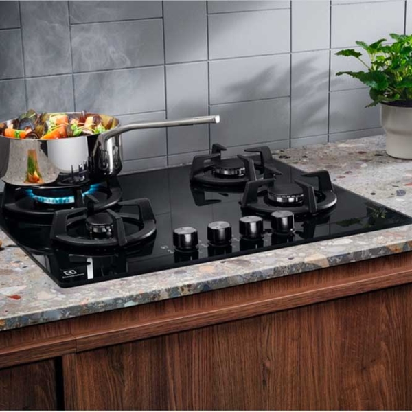 Plită încorporabilă pe gaz Electrolux KGG6437K Black Sticlă călită, Gratare: Fontă photo 4