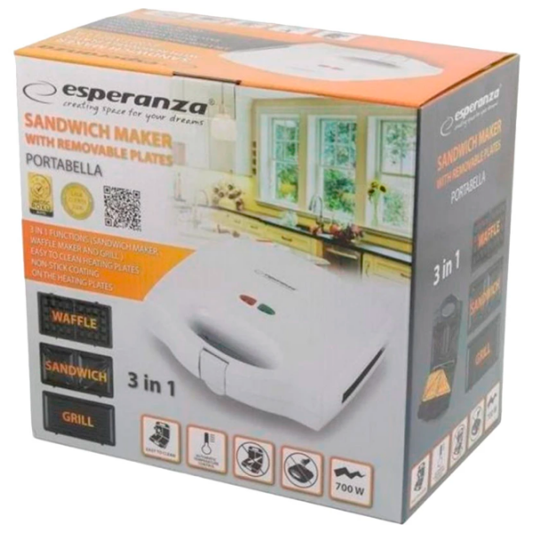Aparat pentru sandvișuri Esperanza EKT006W White 700 W, Cantitatea de sandwich-uri:  photo 5
