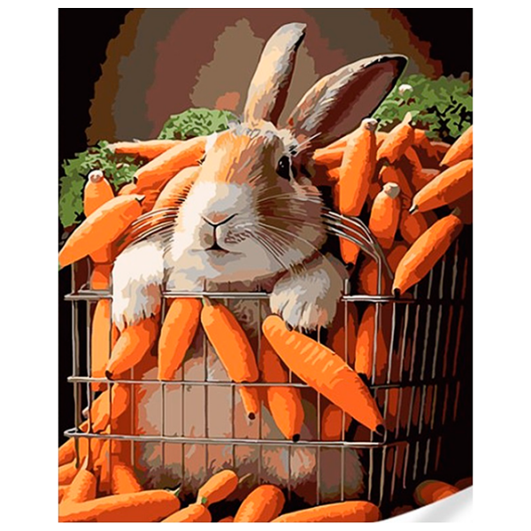 Pictură pe numere Strateg Iepure în morcovi 4823113874018 50 x 40 cm, Pânză photo 1