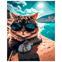 Pictură pe numere Strateg Pisică în vacanță GS983 50 x 40 cm, Pânză