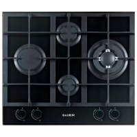 Plită încorporabilă pe gaz Bauer GH-604 BG06 Black Sticlă călită, Gratare: Fontă