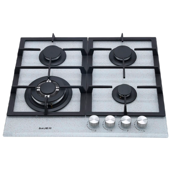 Plită încorporabilă pe gaz Bauer GH-604 BG03S Inox Sticlă călită, Gratare: Fontă photo 1
