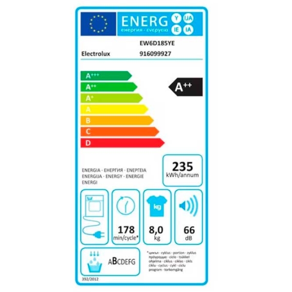 Mașină de uscat rufe Electrolux EW6D185YE White 8 kg, A++ photo 4