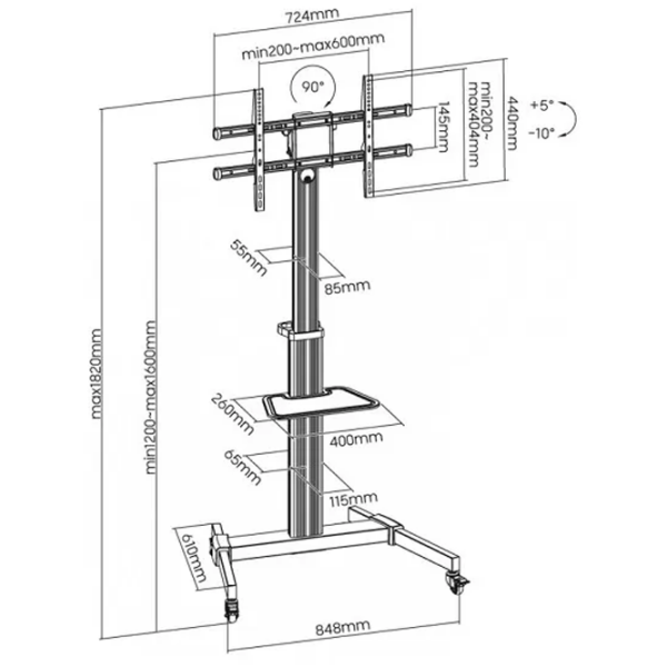 Кронштейн ТВ Reflecta Elegant 86P-Shelf Черный VESA 600 x 400 мм photo 9