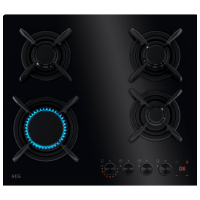 Plită încorporabilă pe gaz AEG HKB64453NB Black Sticlă călită, Gratare: Fontă