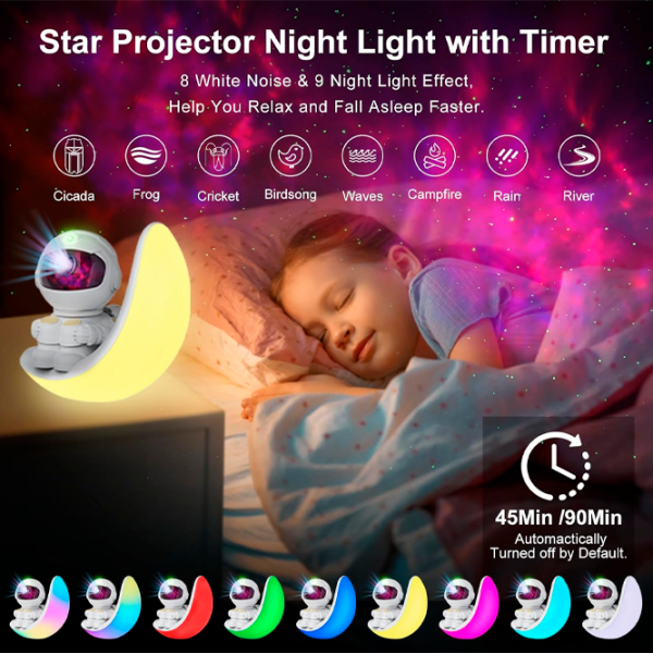 Proiector de stele Starry Sky Astronaut Colorful Moon White Universal, 3+ photo 4