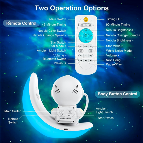 Proiector de stele Starry Sky Astronaut Colorful Moon White Universal, 3+ photo 6