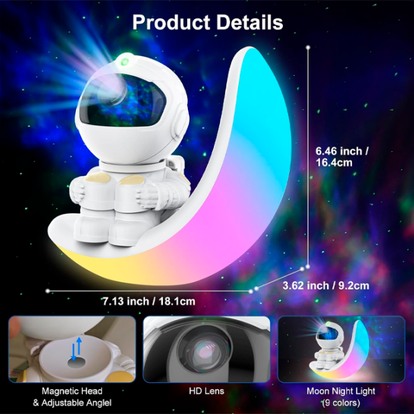 Proiector de stele Starry Sky Astronaut Colorful Moon White Universal, 3+ photo 7