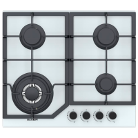 Plită încorporabilă pe gaz Bauer GH-604 BG02-RW White Sticlă călită, Gratare: Fontă