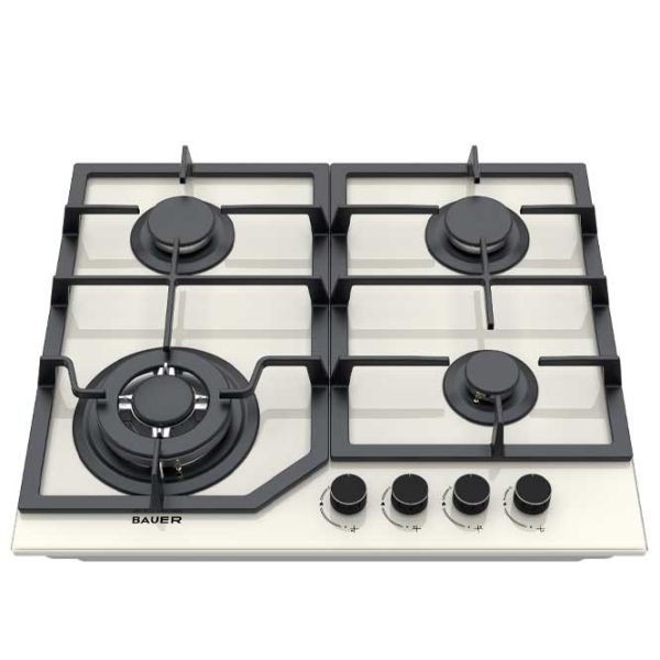 Plită încorporabilă pe gaz Bauer GH-604 BG02-RBG Beige Sticlă călită, Gratare: Fontă photo 3