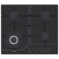Plită încorporabilă pe gaz Bauer GH-604 BG02-R Black Sticlă călită, Gratare: Fontă