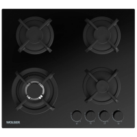 Plită încorporabilă pe gaz Wolser WL-BRD 6404 GL TURBO FFD Black Sticlă călită, Gratare: Fontă