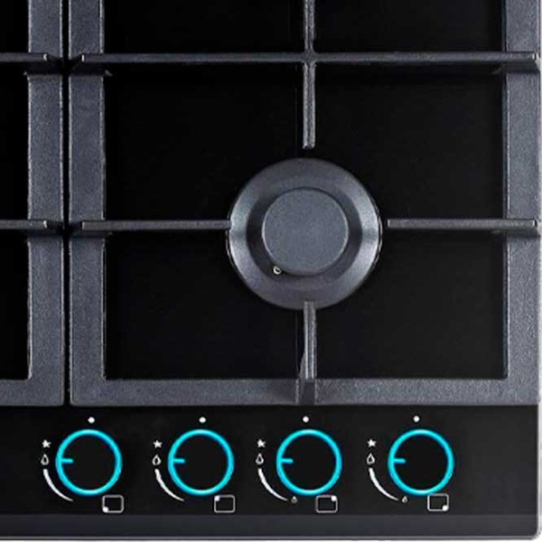 Plită încorporabilă pe gaz Backer NONA 6033 Black Sticlă călită, Gratare: Fontă photo 2