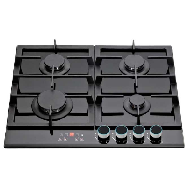 Plită încorporabilă pe gaz Backer NONA 6033 Black Sticlă călită, Gratare: Fontă photo 5