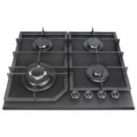 Plită încorporabilă pe gaz Tornado H77-6004SR MATT GL Black Sticlă călită, Gratare: Emailate