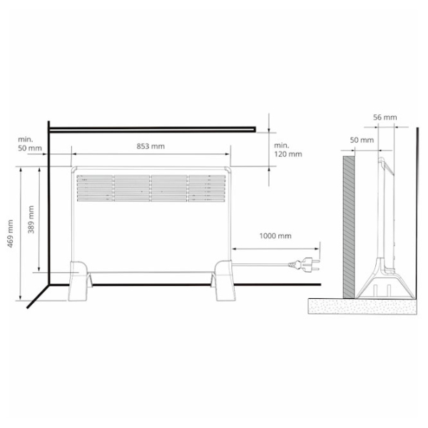 Convector Ensto EPHBM10MP White 15 m², 1000 W, Mecanic, Pe podea photo 3