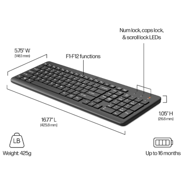 Клавиатура HP 220 Wireless Черный Для дома и офиса, Беспроводные photo 4