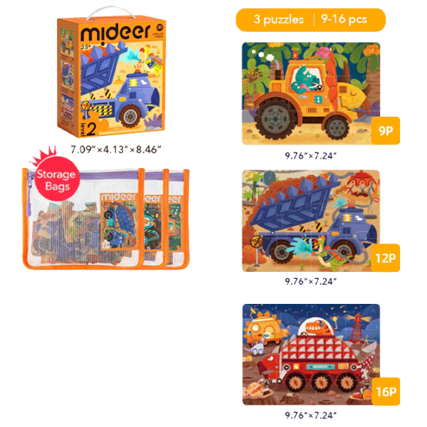 Puzzle Mideer Строительная техника динозавров (MD1476) Количество деталей: 37, Рекомендуемый возраст: 2.5+ photo 2