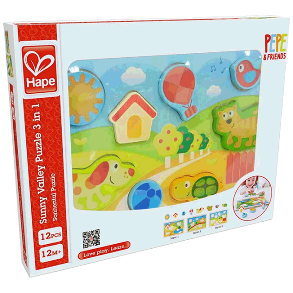 Puzzle Hape Sunny Valley (E1601) Количество деталей: 12, Рекомендуемый возраст: 1+ photo 1