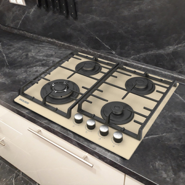 Plită încorporabilă pe gaz Wolser WL-BRD 6400 GBN Inox Sticlă călită, Gratare: Fontă photo 2