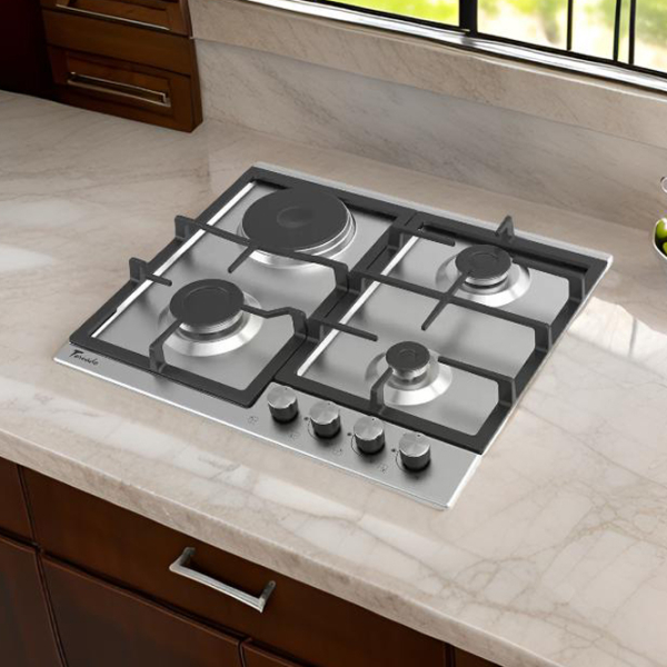 Plită încorporabilă pe gaz Tornado BRD60 3G1E Inox Inox, Gratare: Fontă photo 2