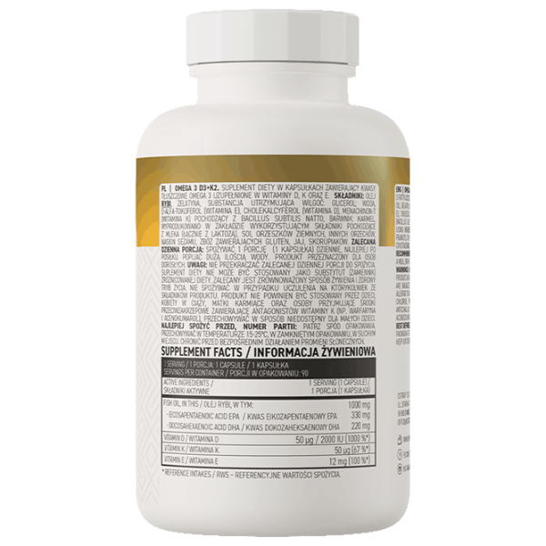 Vitamine și minerale OstroVit Omega 3 D3+K2 5903246220308  90 capsule photo 3