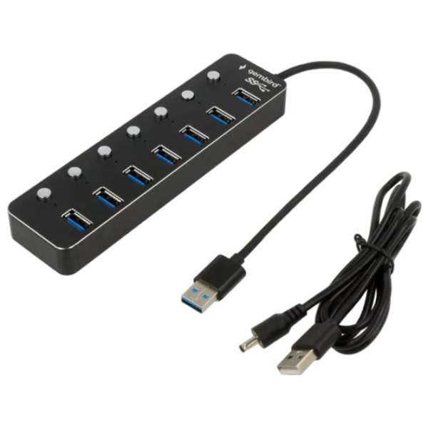 Adaptor Hub Gembird UHB-U3P7P-01 Black USB Type-A photo 1