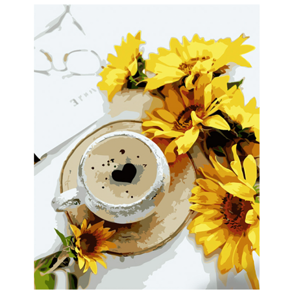 Pictură pe numere Strateg Cafea cu floarea soarelui GS1031 50 x 40 cm, Pânză photo 1