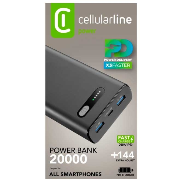 Power Bank 20000 mAh Cellularline PBFAST01PD20000K (20 W) Black  photo 5