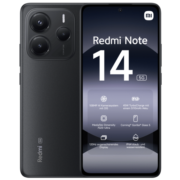 Xiaomi Redmi Note 14 5G 256 ГБ Черный Midnight 6.67" | 108 Мп | 8 ГБ | Dual SIM photo 1