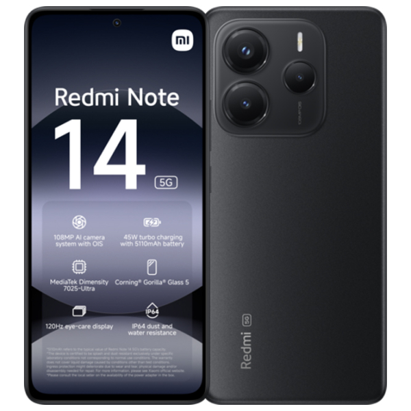 Xiaomi Redmi Note 14 5G 256 ГБ Черный Midnight 6.67" | 108 Мп | 8 ГБ | Dual SIM photo 2