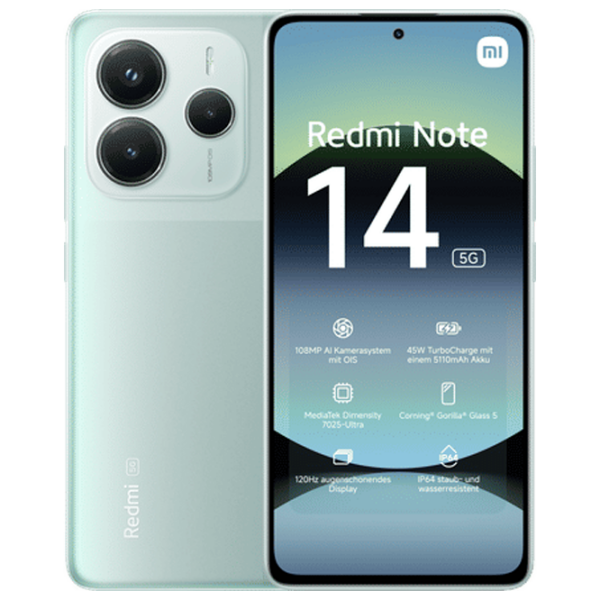 Xiaomi Redmi Note 14 5G 256 ГБ Зеленый Коралловый 6.67" | 108 Мп | 8 ГБ | Dual SIM photo 1
